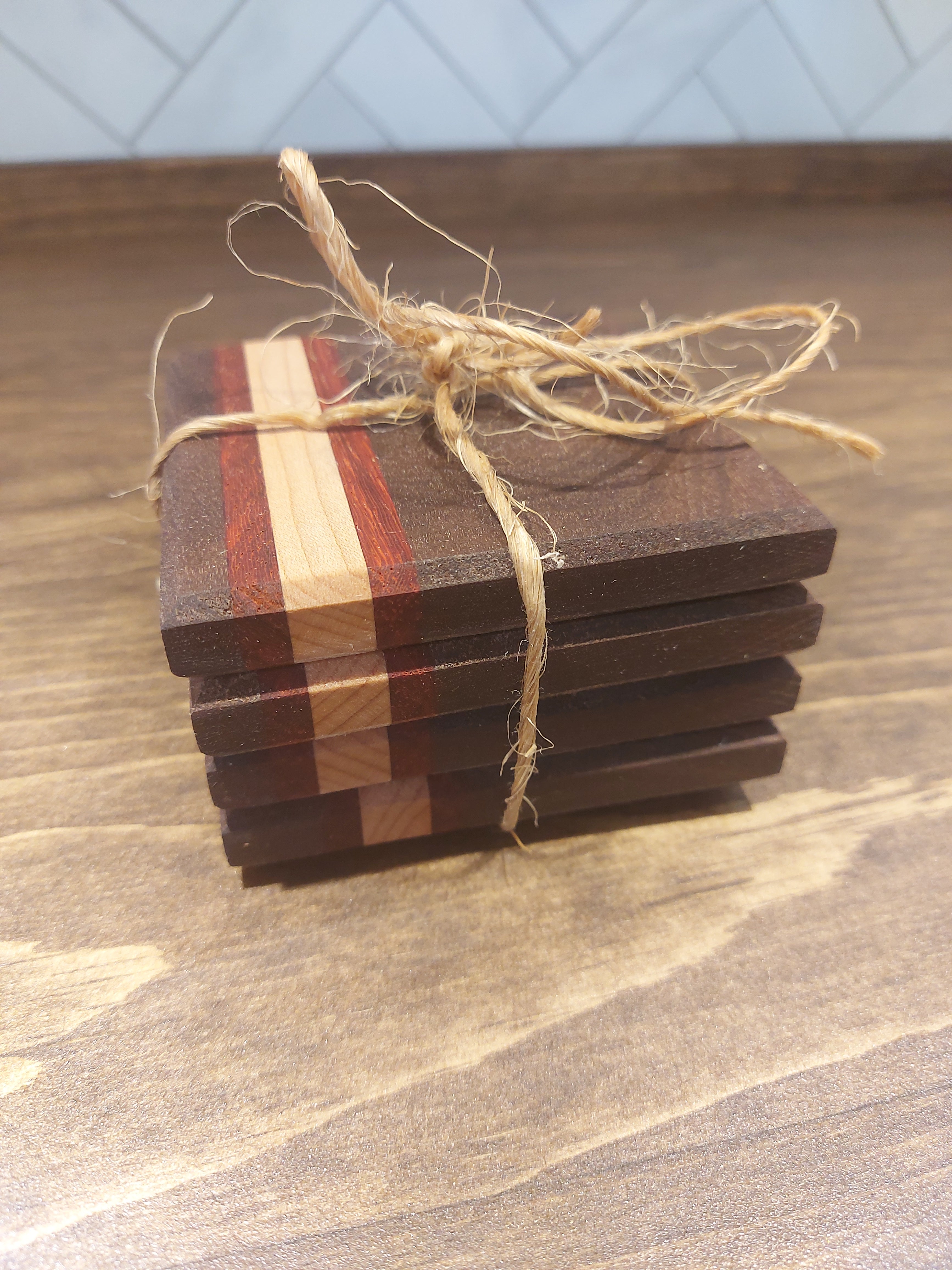 Walnut Coaster with Padauk and Maple Strip